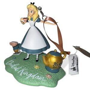 New Disney Alice In Wonderland, Hand Painted Ornament Blue White Gold Tea Party